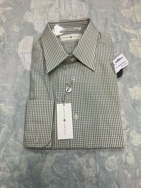 Joseph Abboud Green and White Checked Dress Shirt